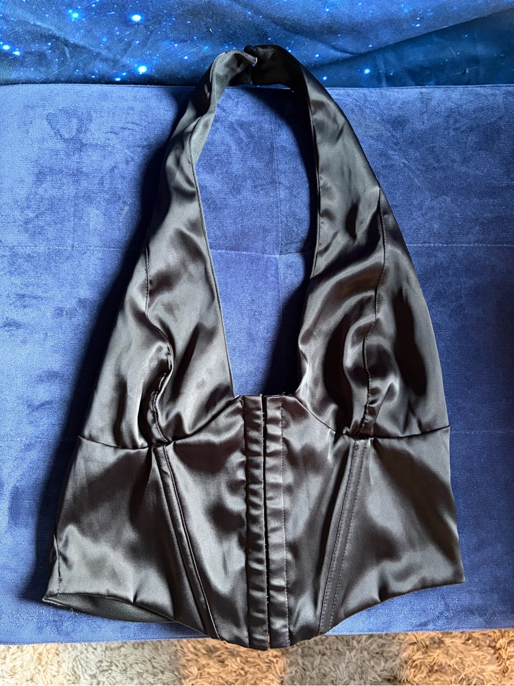Satin Halter Bustier Top in Black